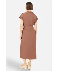 Yumi Women's Viscose Linen Look Midi Shirt Dress