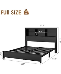 gaomon Bed Frame with 2-Tier Bookcase Headboard, Type-c & Usb Charging Station – Tall Sturdy Wooden and Metal Foundation