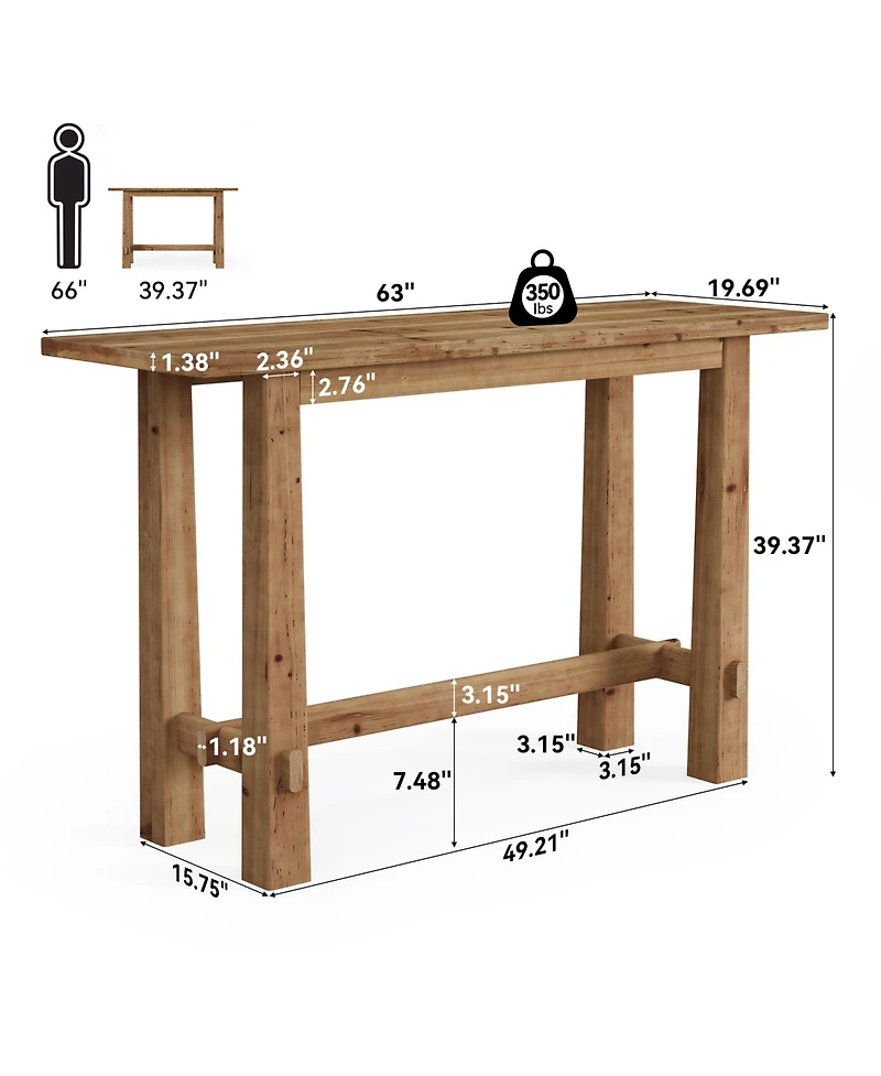 Tribesigns 63" Solid Wood Bar Table, Tall Pub Table for 4-6 People, Kitchen Counter Height Table for Dining & Home Bar