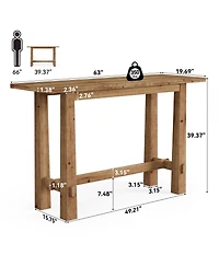 Tribesigns 63" Solid Wood Bar Table, Tall Pub Table for 4-6 People, Kitchen Counter Height Table for Dining & Home Bar