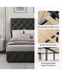 gaomon Full Bed Frame Adjustable Headboard 4 Storage Drawers Linen Upholstered Platform Diamond Tufted No Box Spring