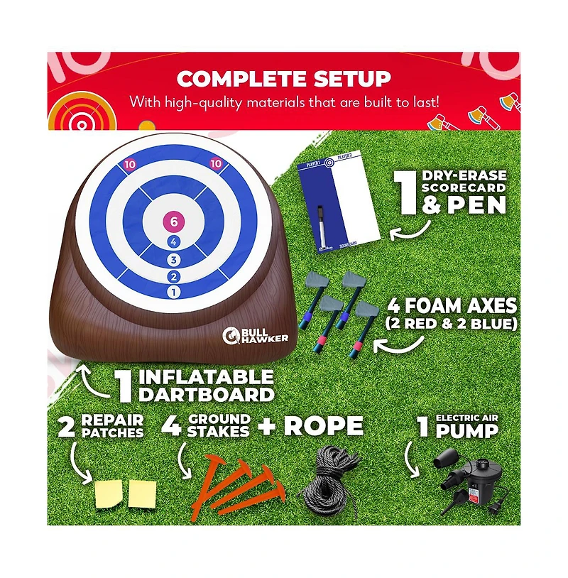 Swooc Xl Bull Hawker | Giant Axe Darts (Over 8ft Tall) w/ 15+ Games | Axe Throwing Game for Backyard w/ Air Pump | Outdoor Fun