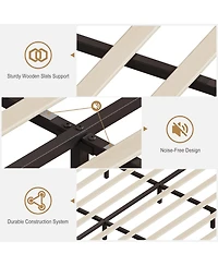 gaomon Bed Frame Button Tufted Upholstered Headboard Charging Station Bookcase Light Noise-free No Box Spring