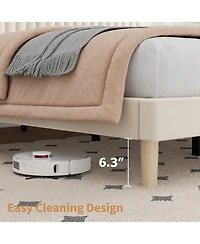 gaomon Bed Frame with Adjustable Headboard, Velvet Upholstered Platform Bed Frame, Vertical Channel Tufted