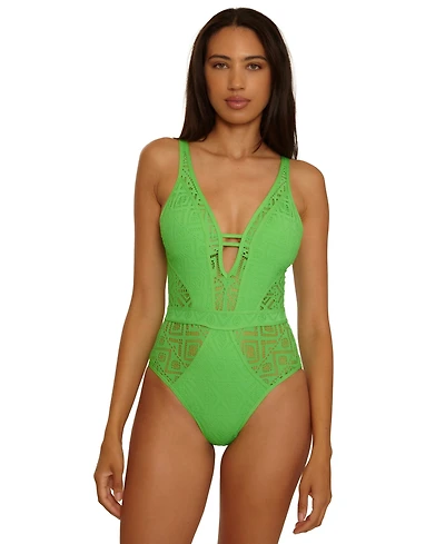 Becca Women's Color Play Crochet Plunge One-Piece Swimsuit