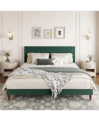gaomon Upholstered Platform Bed Fabric Headboard Wooden Metal Slats Noise-Free Easy Assembly No Box Spring