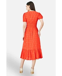 Yumi Women's Foil Print Viscose Cut Out Midi Dress