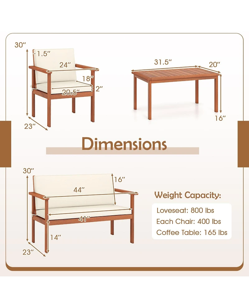 Gymax 8 Pieces Patio Furniture Set, Acacia Wood Porch Chairs w/ Table