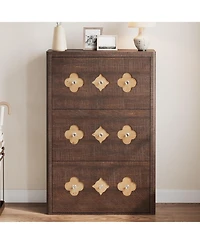 gaomon Shoe Cabinet with 3 Carved Flip Drawers, Crystal Handles, Storage Adjustable Shelf, Wooden Organizer