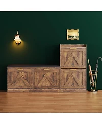 gaomon Farmhouse Shoe Cabinet with Bench 4 Flip Drawers Entryway Shoe Storage Organizer with Comfort Cushioned Seat Freestanding Shoe Rack