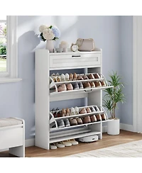 gaomon Shoe Cabinet with 2 Flip Drawers and 1 Top Drawer High-Gloss Painted Wood Shoe Organizer