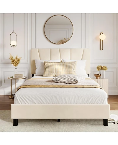 gaomon Full Size Bed Frame with Adjustable Headboard, Linen Upholstered Platform Bed Frame with Strong Wooden Slats, Noise Free, No Box Spring Needed