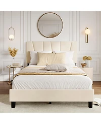 gaomon Full Size Bed Frame with Adjustable Headboard, Linen Upholstered Platform Bed Frame with Strong Wooden Slats, Noise Free, No Box Spring Needed