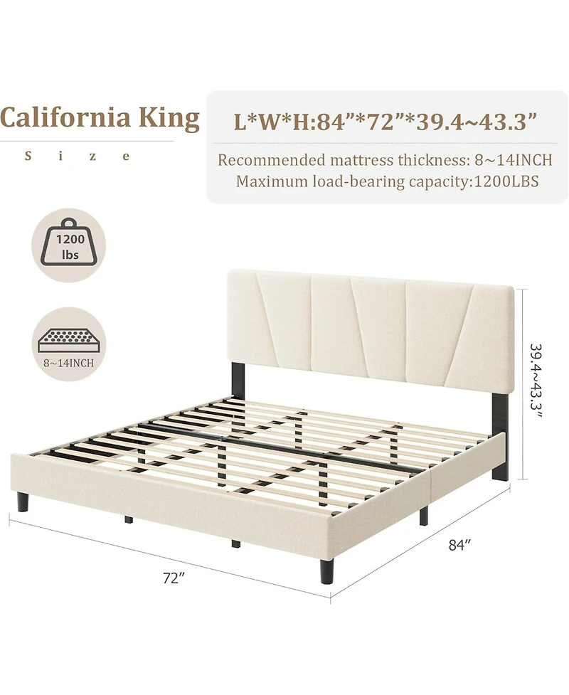 gaomon California King Size Platform Bed Frame with 3-Level Adjustable Headboard, Linen Upholstered Bedframe with Noise-Free Slats