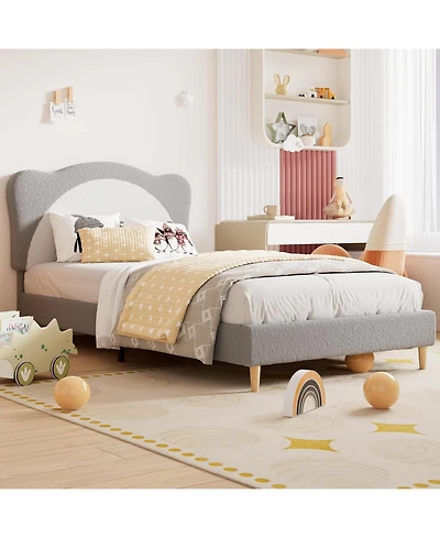 gaomon Velvet Princess Platform Bed with Upholstered Headboard Solid Wood Slats Support for Kids