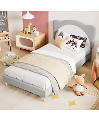 gaomon Velvet Princess Platform Bed with Upholstered Headboard Solid Wood Slats Support for Kids