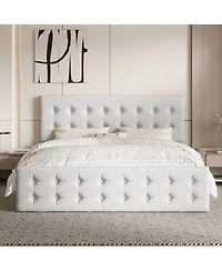 gaomon Bed Frame 4 Storage Drawers Linen Upholstered Headboard Wooden Slats No Box Spring Button Tufted.