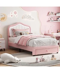 gaomon Led Upholstered Bed Frame Storage Drawer Velvet Platform No Box Spring Wooden Slats Easy Assembly