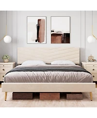 gaomon Bed Frame Velvet Upholstered Platform Adjustable Headboard Solid Wood Slats Support No Box Spring Easy Assembly Noise Free.