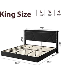 gaomon Floating Bed Frame Led Lights Usb Charging Upholstered Storage Headboard Metal Slats No Box Spring.