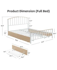 gaomon Full Storage Platform Bed Rattan Accent 4 Drawers Wooden Headboard Led Light Strip No Box Spring Oak