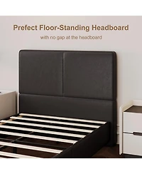 gaomon Upholstered Platform Bed Frame with 2 Storage Drawers, Faux Leather Low Profile Bed Base with Wood Slat Support