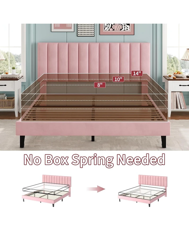 gaomon Bed Frame with Adjustable Height Vertical Channel Tufted Headboard, Upholstered Platform Bed Frame with Sturdy Wooden Slats Support