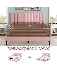 gaomon Bed Frame with Adjustable Height Vertical Channel Tufted Headboard, Upholstered Platform Bed Frame with Sturdy Wooden Slats Support