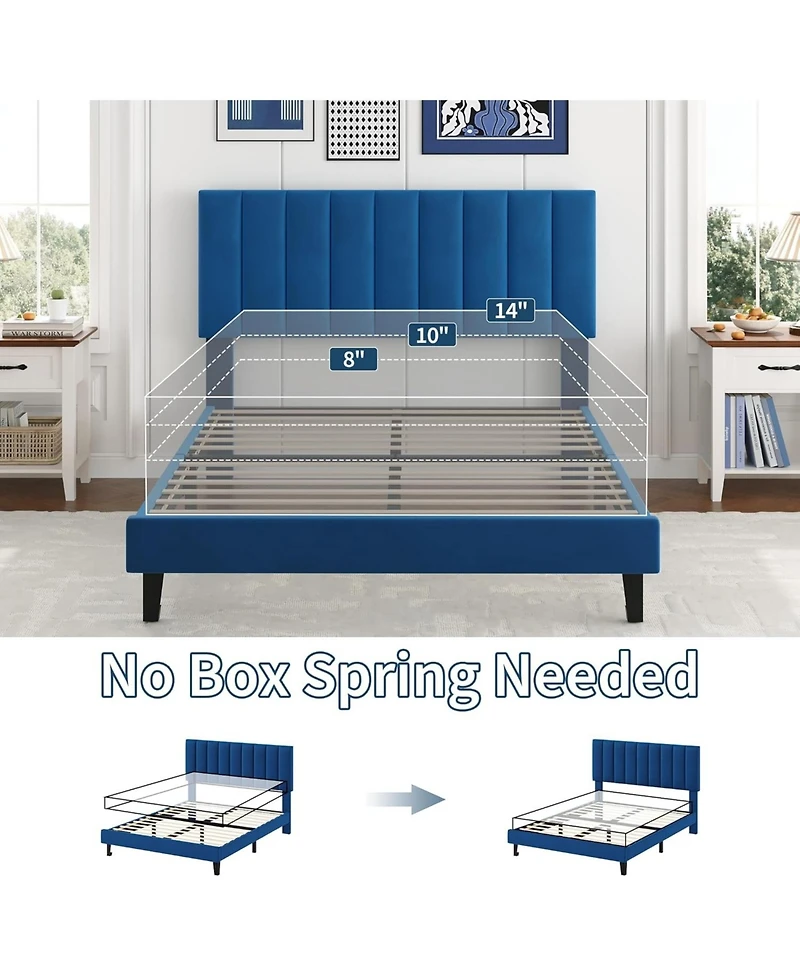 gaomon Bed Frame Full Size with Adjustable Height Vertical Channel Tufted Headboard, Upholstered Platform Bed Frame with Sturdy Wooden Slats Support