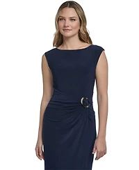 Jessica Howard Women's Side Ruche Buckle Boat Neck Dress