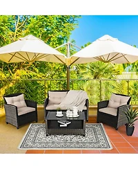 Gymax 8pcs Patio Rattan Conversation Set Cushioned Outdoor Furniture Set