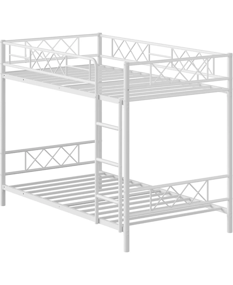 Bunk Bed Twin Over with Extra High Guardrail, Heavy Duty Metal Frame & Sturdy Slats, No Box Spring Needed, Space Saver, Gray