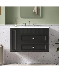 Sillysis 30" Wall Mounted Bathroom Vanity with Sink, Modern Mdf Cabinet, 2 Drawers and Open Shelves for Small Spaces