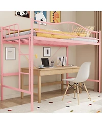 gaomon Metal Loft Bed with Ladder Guardrail Heavy Duty 400 Lbs No Box Spring Easy Assembly.