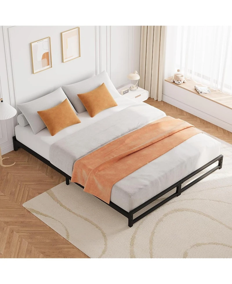 gaomon 6-Inch Queen Metal Bed Frame Heavy Duty Platform Steel Slat Support Mattress Foundation No Box Spring Noise-Free