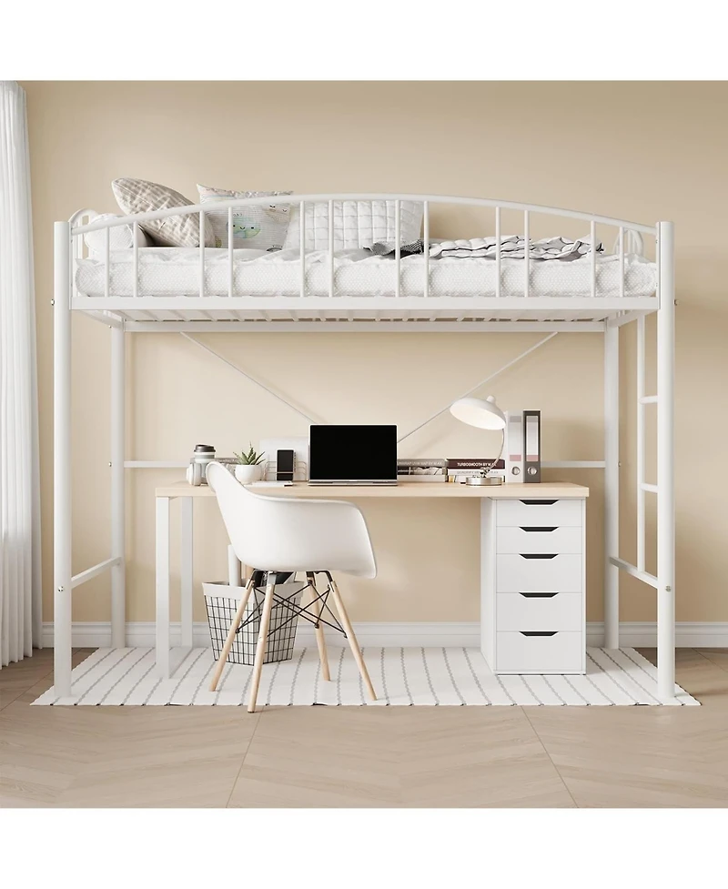 gaomon Twin Loft Bed-Heavy Duty Metal Frame-Arched Guardrail Safety Ladder-Space Saving Home Bedroom Furniture
