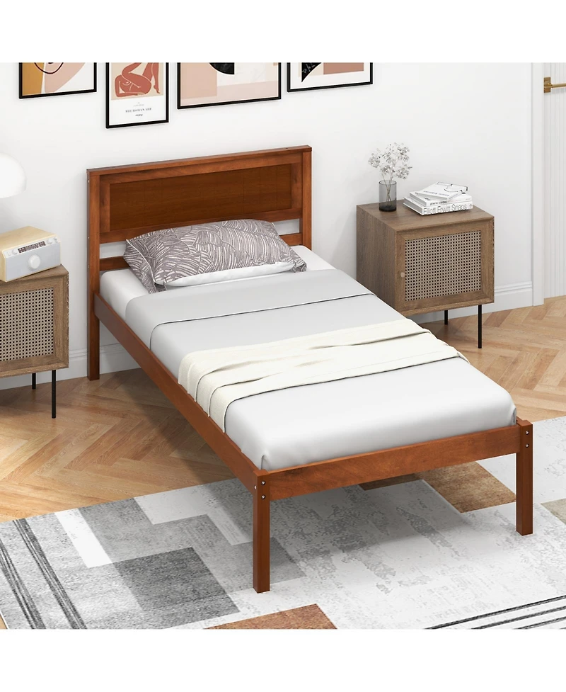 Slickblue Bed Frame with Wooden Headboard and Slat Support