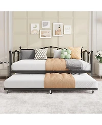 gaomon Metal Daybed Frame with Trundle Heart Design Noise Free Platform Sofa Bed Steel Slats Space