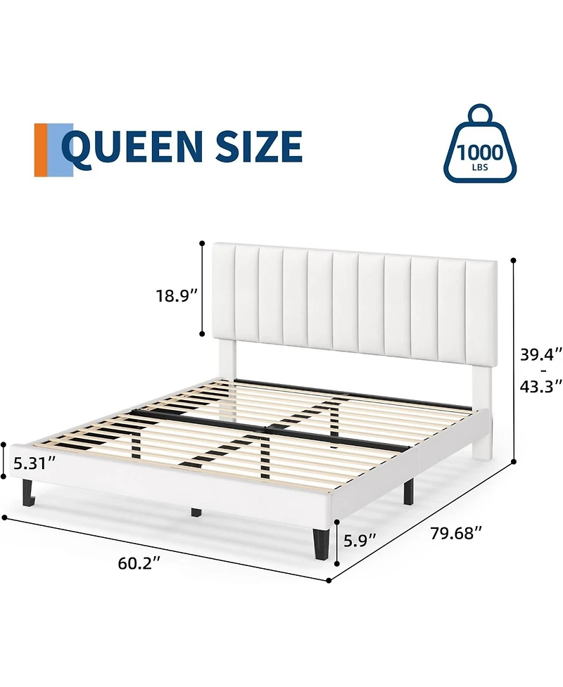 gaomon Bed Frame with Adjustable Height Vertical Channel Tufted Headboard