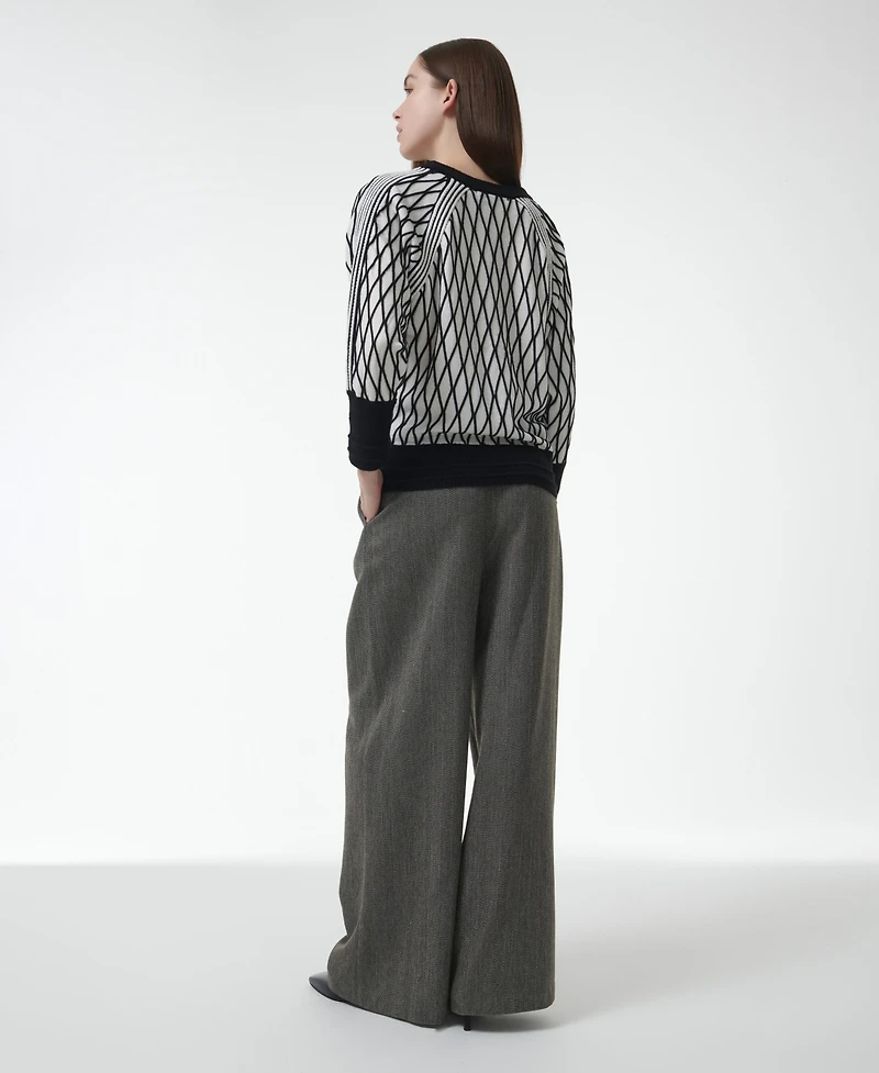 Leem Women's Argyle Mesh Textured Knitted Sweater