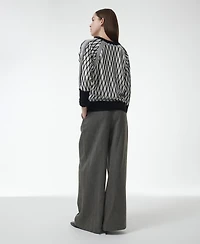 Leem Women's Argyle Mesh Textured Knitted Sweater