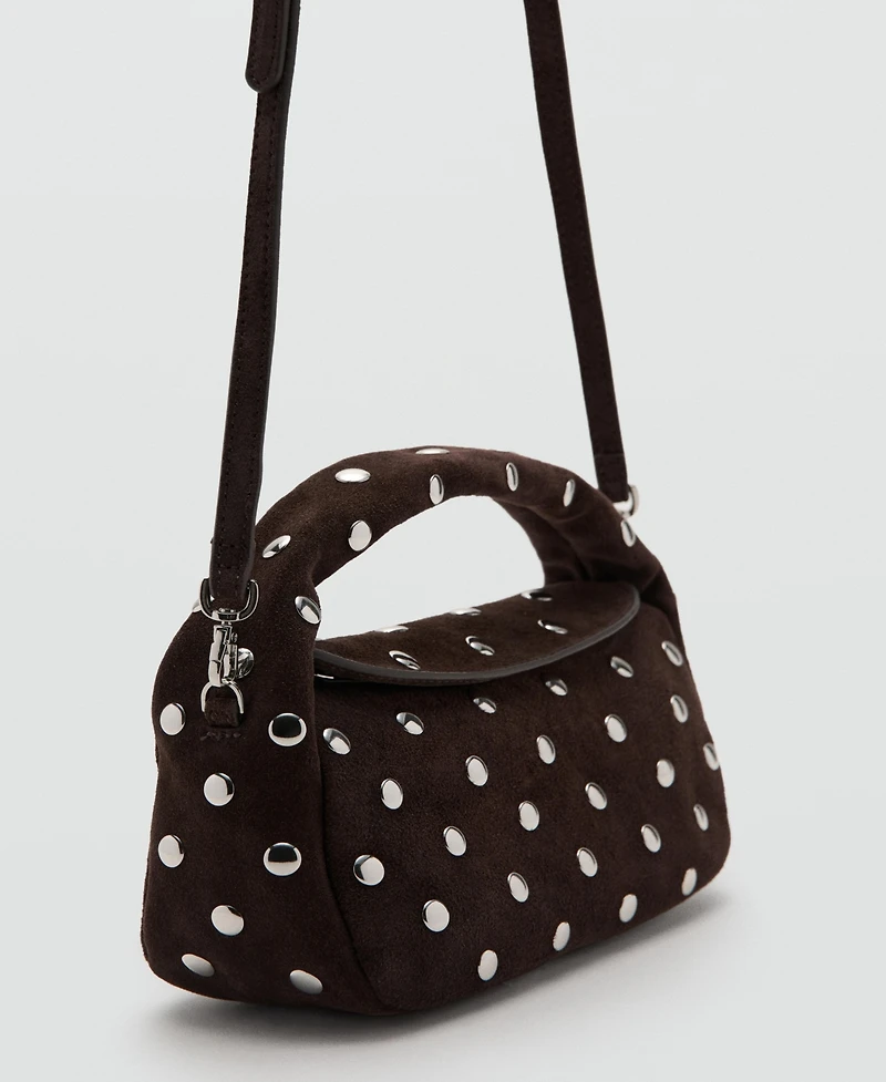 Mango Women's Suede Leather Studded Handbag