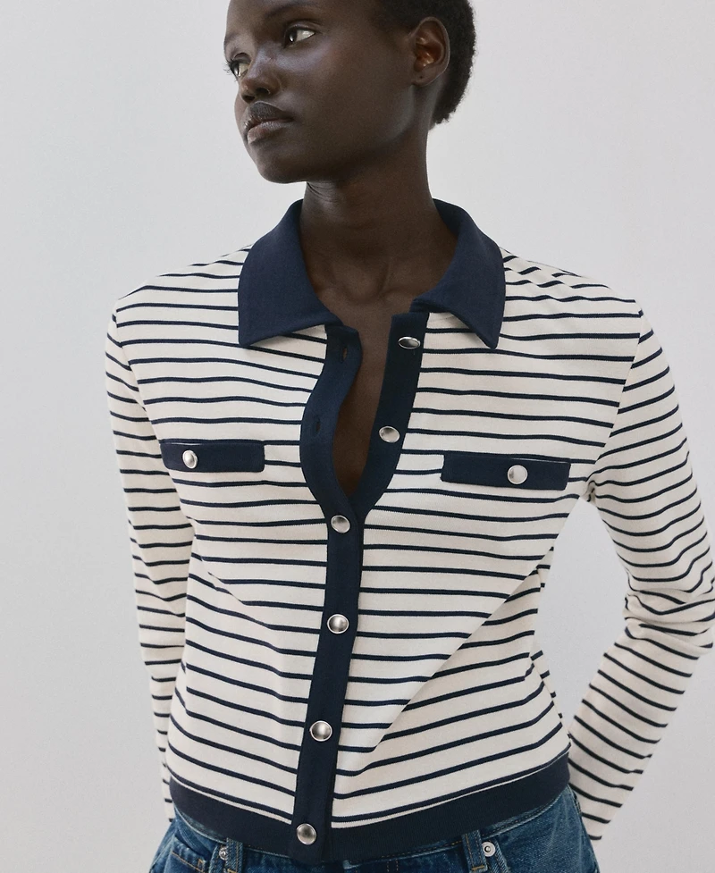 Mango Women's Jewel Buttons Striped Cardigan