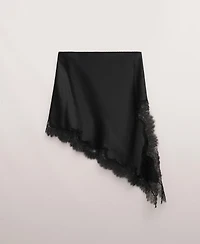 Mango Women's Satin Lace Asymmetrical Short Skirt