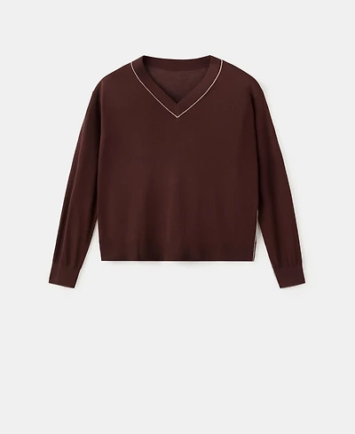 Mango Women's Contrast Piping V-Neck Sweater