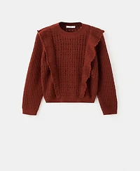 Mango Women's Ruffles Openwork Knitted Sweater