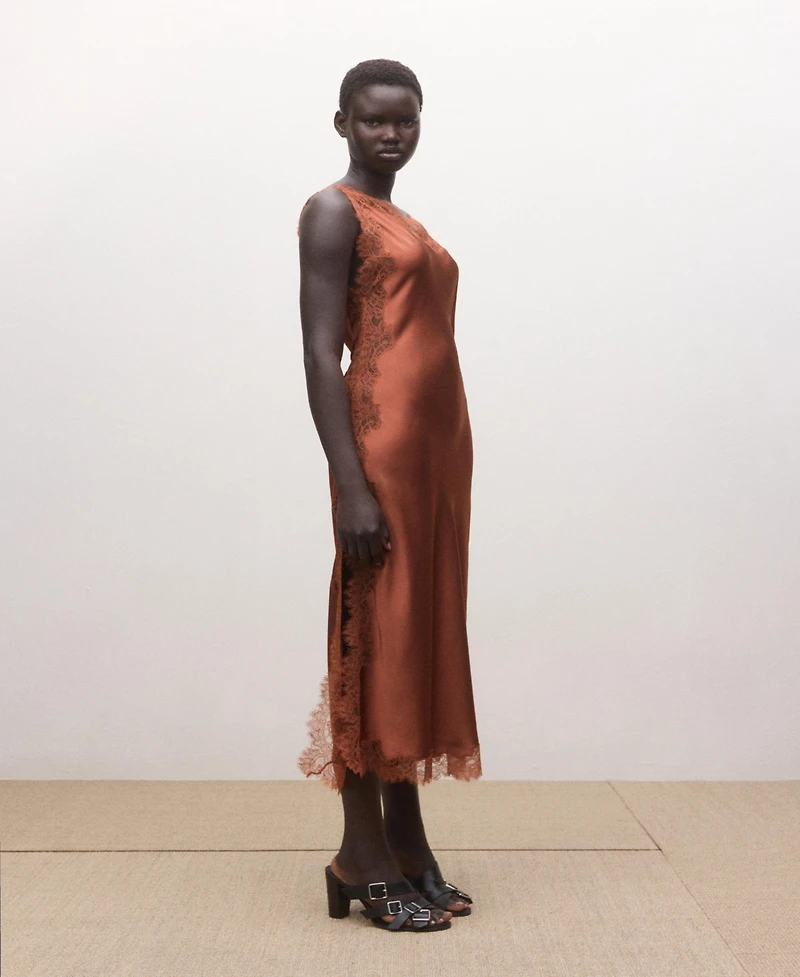 Mango Women's Asymmetrical Satin Lace Dress