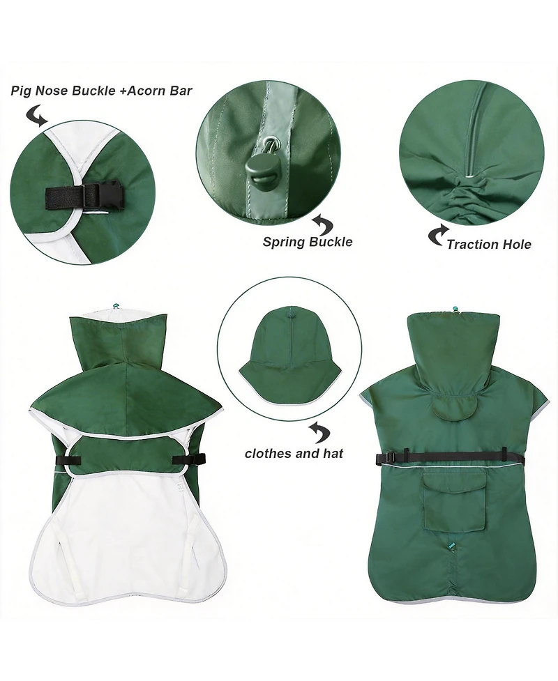 Aronkl Adjustable Hooded Raincoat for Medium Large Dogs with Reflective Edges