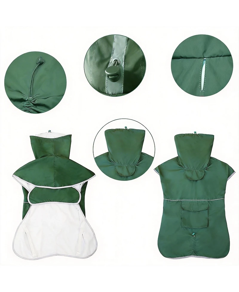 Aronkl Adjustable Hooded Raincoat for Medium Large Dogs with Reflective Edges