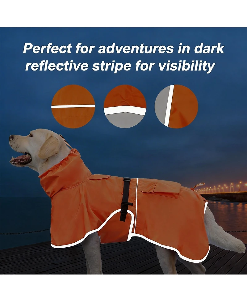 Aronkl Adjustable Hooded Raincoat for Medium Large Dogs with Reflective Edges